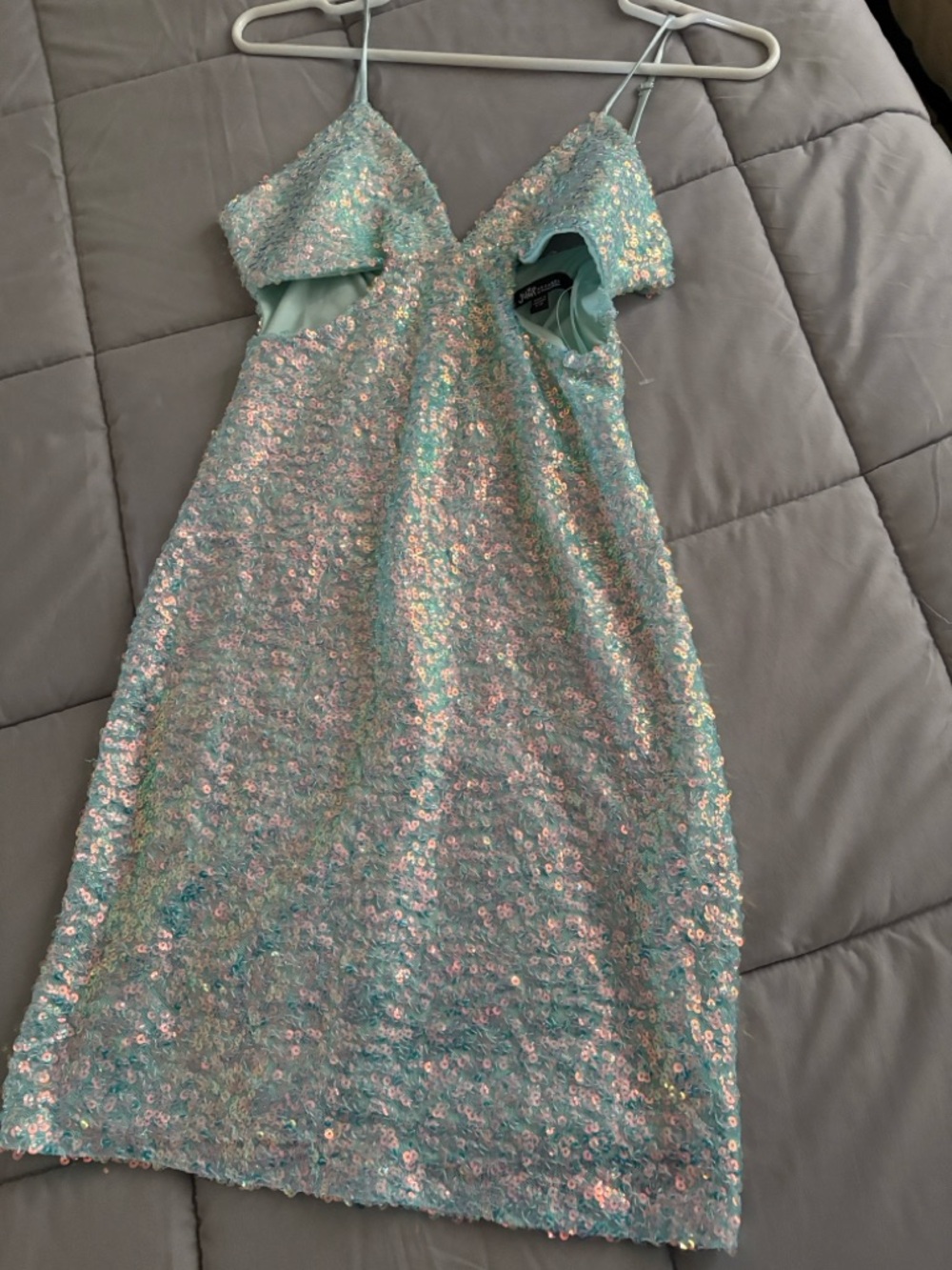 Wendye Chaitin Iridescent Aqua Sequin Spaghetti-Strap Kids Dress